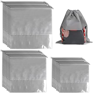 18Pcs Large Dust Cover Storage Bags, 3 Sizes Drawstring Breathable Bags for Handbags, Non-Woven Fabric Dustproof Clear Window Handbag Storage Organizer (Grey)