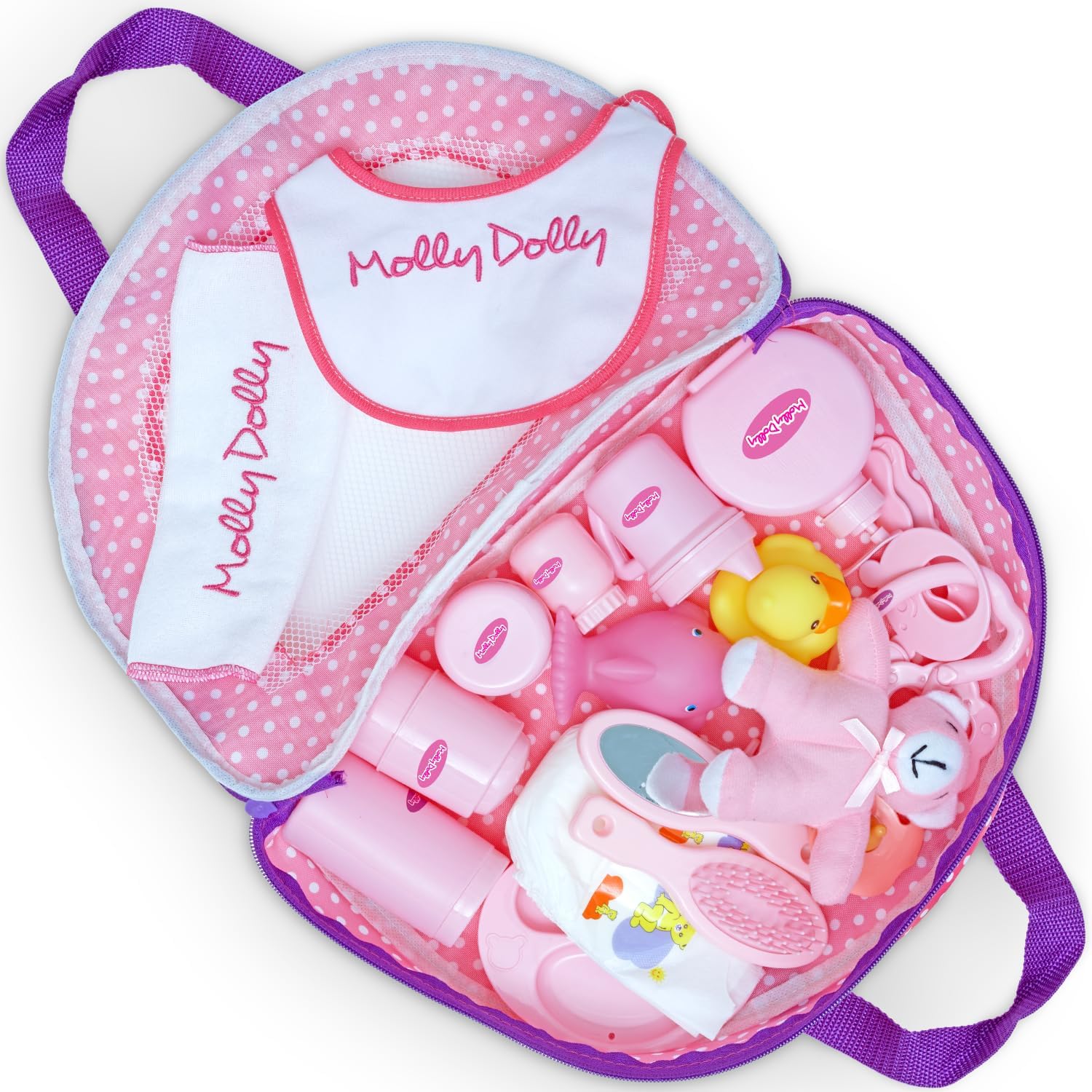 Molly Dolly Baby Doll Accessories Set - Baby Accessories For Dolls - Baby Dolls Changing Bag With 25 Toy Baby Accessories Including Feeding Set-1