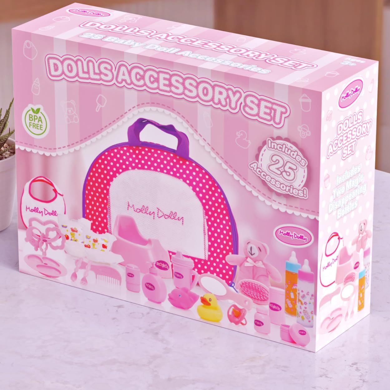 Molly Dolly Baby Doll Accessories Set - Baby Accessories For Dolls - Baby Dolls Changing Bag With 25 Toy Baby Accessories Including Feeding Set-6