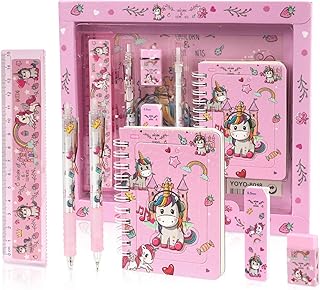 OFFCUP Unicorn Stationary Set, Kids Stationery Gifts Set, Cute Unicorn Gift Includes Gel Pen, Mechanical Pencil, Rulers, Eraser, Pencil Sharpener and Notebook, Unicorn Stationery Sets for Kids