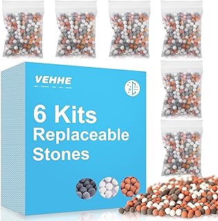 VEHHE Mineral Balls Negative Ion 6 Packs, Replacement Bio-Active Stone for Purifying Water, PH Balance Ionic Shower Head Filter Beads, Hard Water Softening Filtration