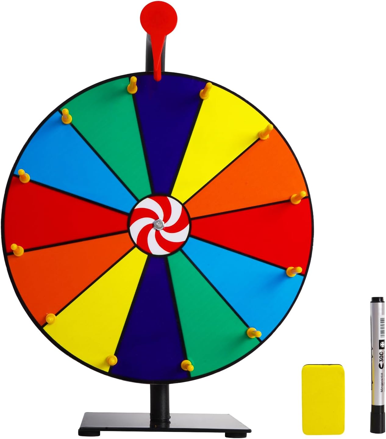 Tcatec 12 Inch Spinning Prize Wheel 12 Slots Heavy Duty Tabletop Roulette Spinner with Dry Erase Markers and Eraser, Fortune Spinning the Wheel for Carnival, Trade Show, Spinning Game Party Pub-0