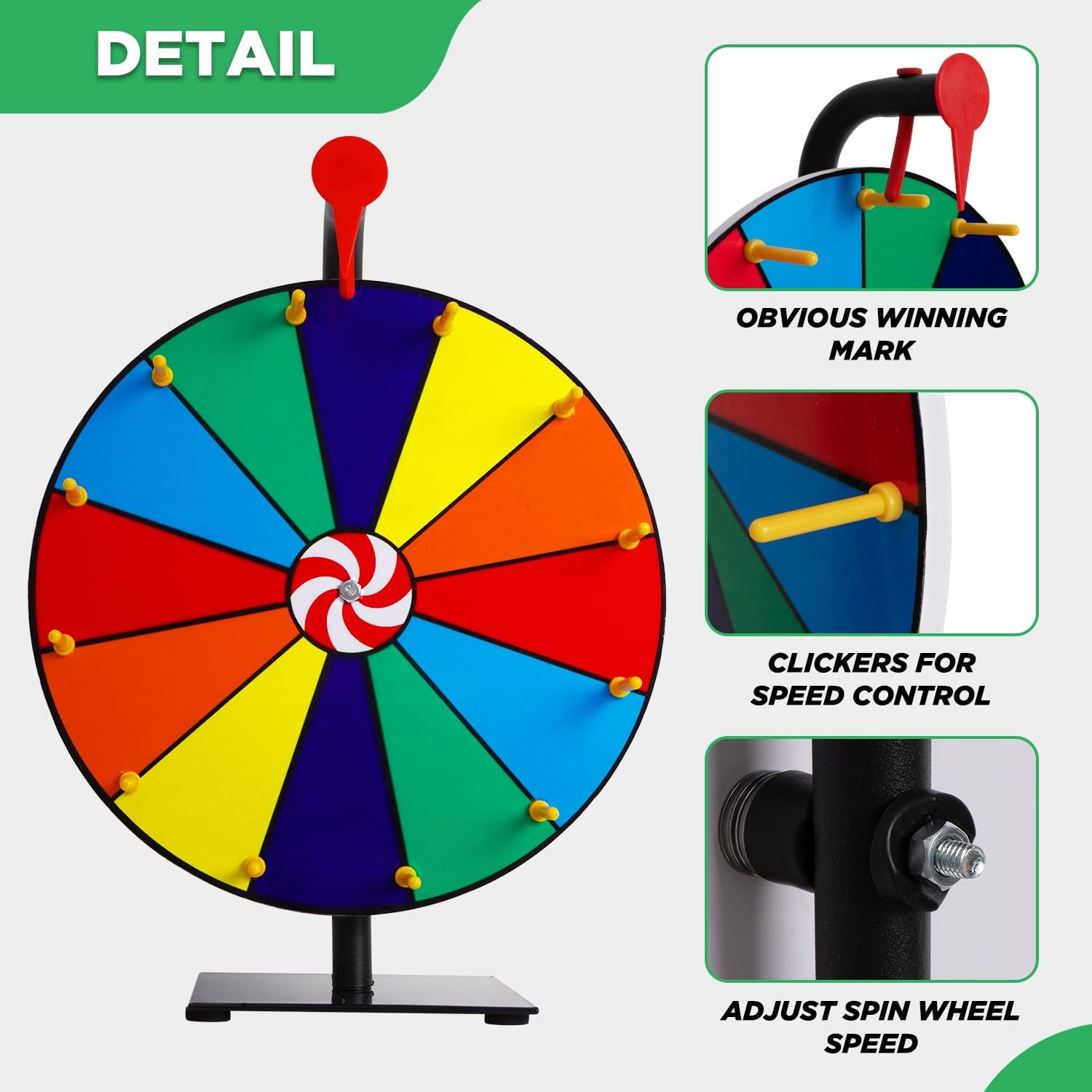 Tcatec 12 Inch Spinning Prize Wheel 12 Slots Heavy Duty Tabletop Roulette Spinner with Dry Erase Markers and Eraser, Fortune Spinning the Wheel for Carnival, Trade Show, Spinning Game Party Pub-3