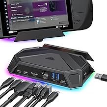 JSAUX RGB Docking Station for Steam Deck(OLED)/ROG Ally/Legion Go, 8-in-1 Steam Deck Dock with 4K@60Hz HDMI, Gigabit Ethernet, USB-C 3.0, Dual USB-A 3.0, USB 2.0 and 100W USB-C Charging-HB0801(Black)