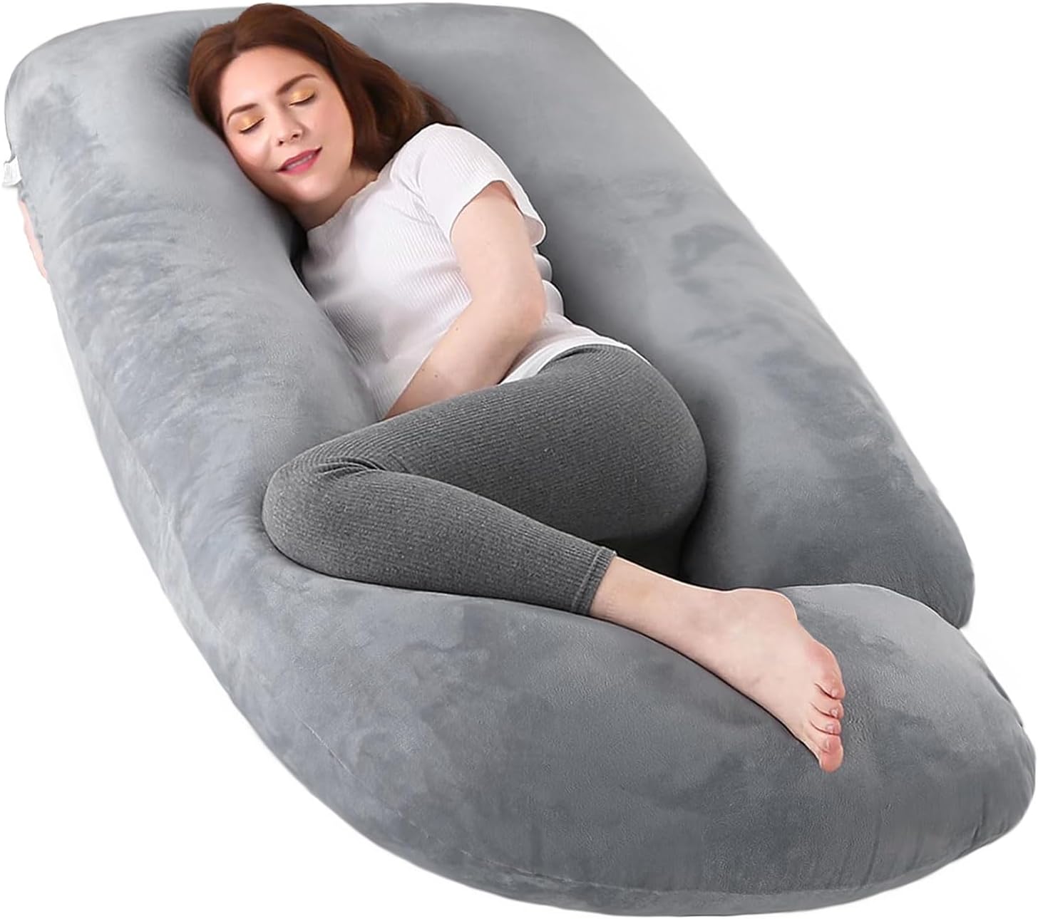 Vmglgig Pregnancy Pillow, J Shaped Full Body Pillow, Nursing Pillow Pregnancy Pillows for Sleeping, Support, Maternity Pillow Breastfeeding Pillows with Removable and Washable Cover(Light Gery)-0