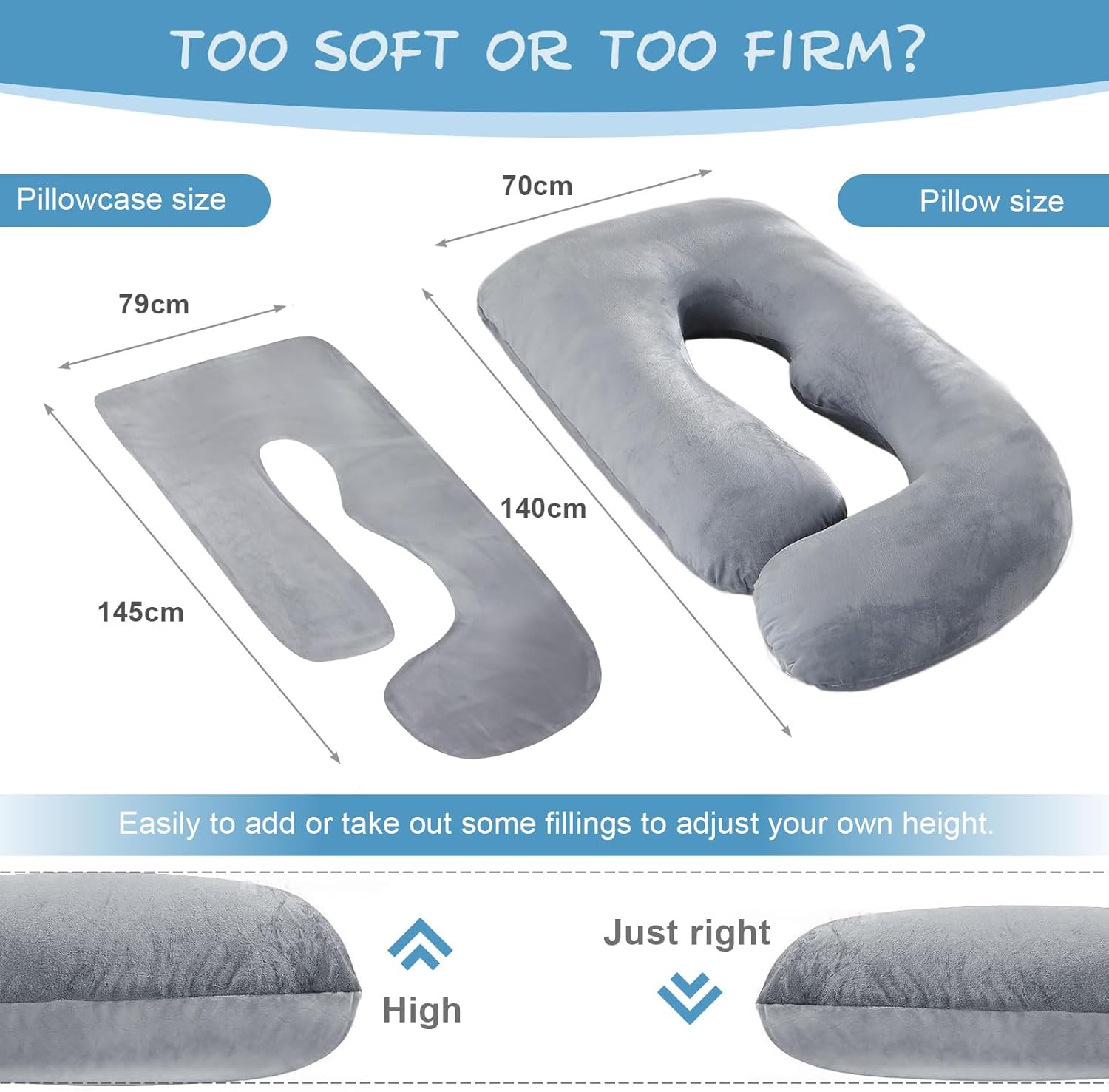 Vmglgig Pregnancy Pillow, J Shaped Full Body Pillow, Nursing Pillow Pregnancy Pillows for Sleeping, Support, Maternity Pillow Breastfeeding Pillows with Removable and Washable Cover(Light Gery)-1