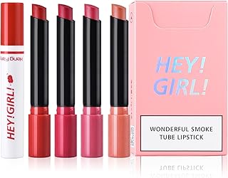 Lipstick Sets, Semi-matte Long Lasting Lipstick Moisturizing Lip Stick, 4 Pcs Red Pink Smoke Tube Highly Pigmented Smooth Lipsticks No Easily Fade Lipsticks For Women & Girls