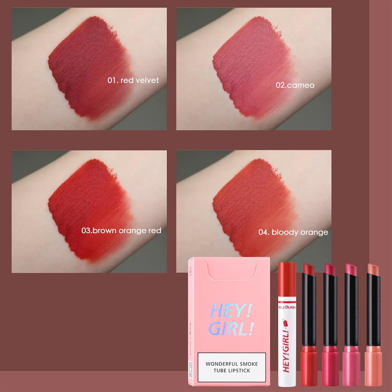 Lipstick Sets, Semi-matte Long Lasting Lipstick Moisturizing Lip Stick, 4 Pcs Red Pink Smoke Tube Highly Pigmented Smooth Lipsticks No Easily Fade Lipsticks For Women & Girls-3