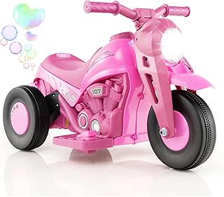 GYMAX Kids Electric Motorbike, 6V Ride on Motorcycle with Bubble Maker, Music, Headlights, Forward & Backward, 3 Wheels Children Motor Bike for 3 Years Old+ Boys Girls (Pink)