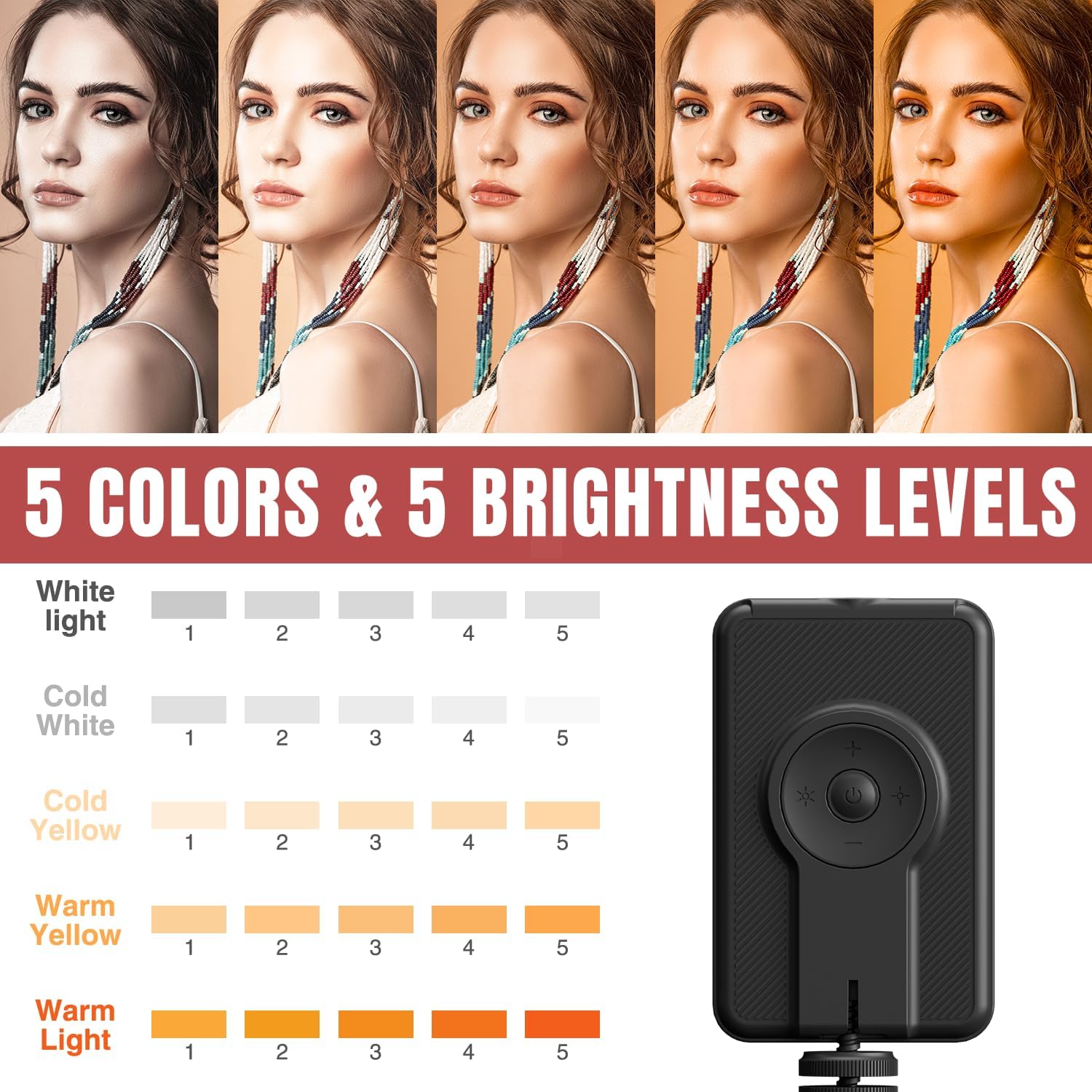 RealPlus Phone Light, Selfie Light for Phone Clip On 2000mAh with 80 LEDs & 5 Colors for Phone, Tablet, Laptop, Zoom Meeting, Makeup, Video (Dark Black)-2