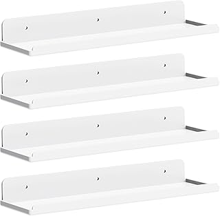 Lifewit Floating Shelves for Wall, 4 Pack White Plastic Shelf 38.1cm Room Decor for Bookcase/Vinyl Record Display/Photo/Picture in Bedroom, Living Room, Bathroom, Kitchen Storage and Organization