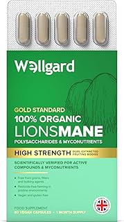 Wellgard Organic Lions Mane Mushroom Capsules – Lions Mane Supplement, Dual Extracted, Easy to Use, 60 Caps, Made in UK