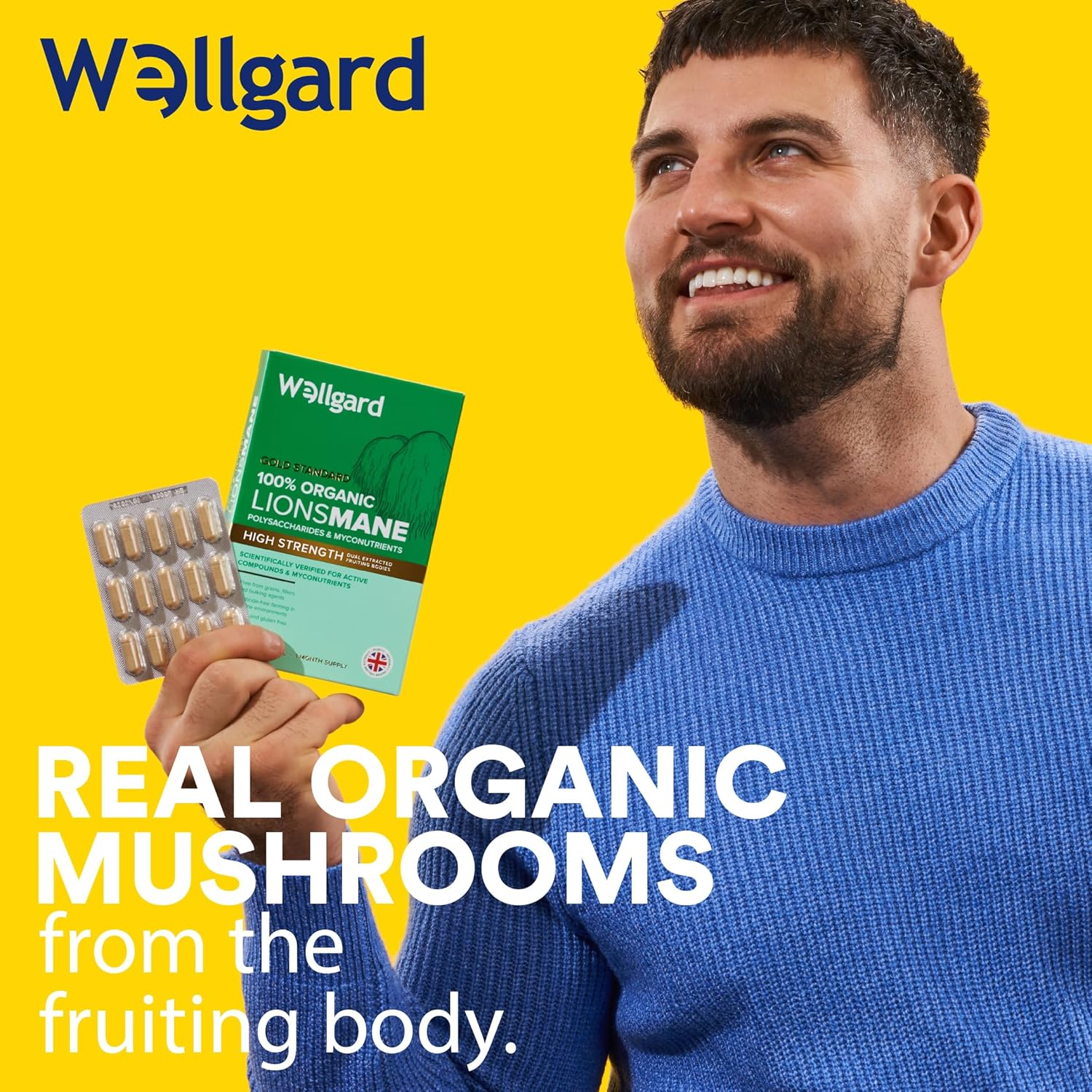 Wellgard Organic Lions Mane Mushroom Capsules – Lions Mane Supplement, Dual Extracted, Easy to Use, 60 Caps, Made in UK-2