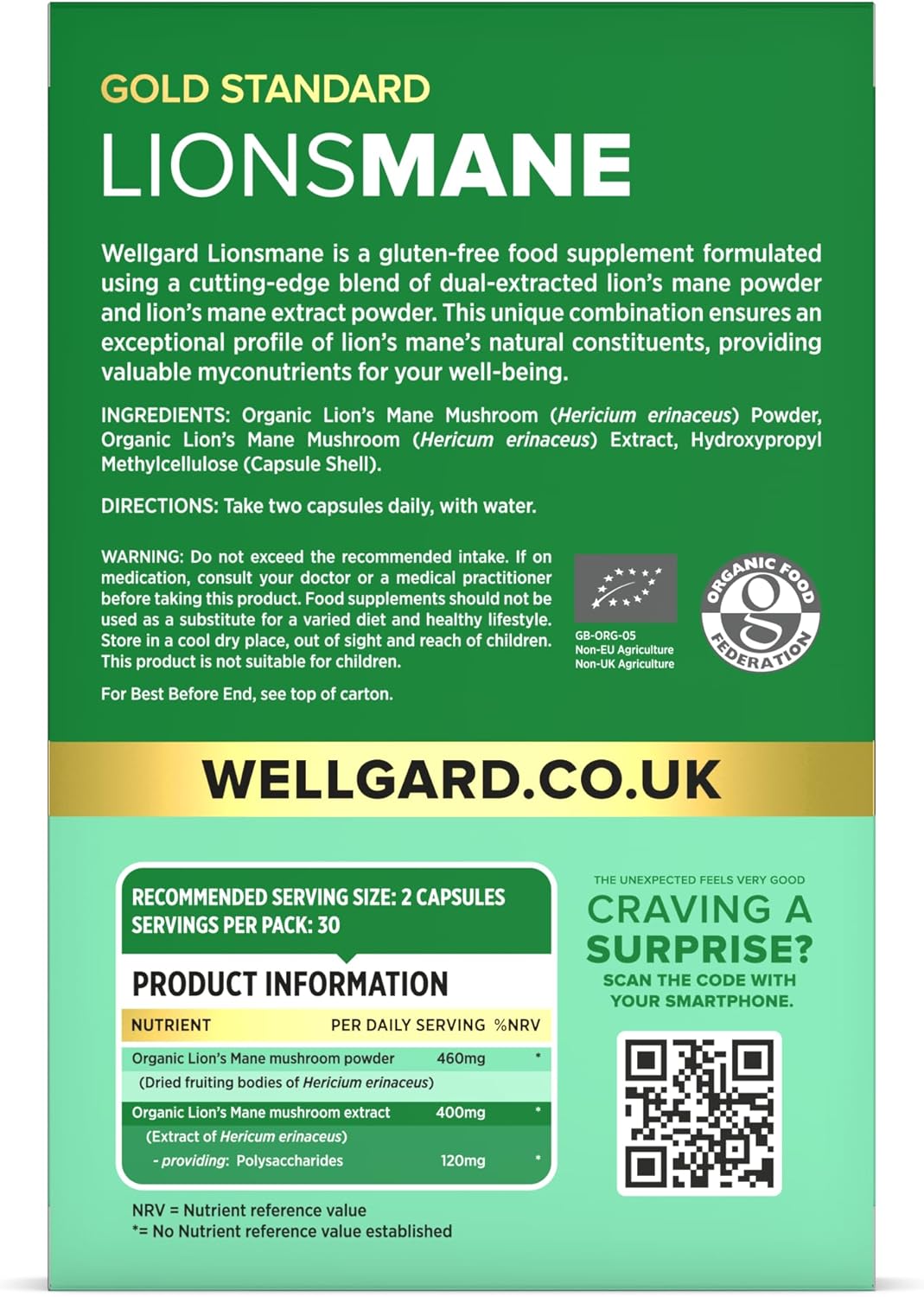 Wellgard Organic Lions Mane Mushroom Capsules – Lions Mane Supplement, Dual Extracted, Easy to Use, 60 Caps, Made in UK-8