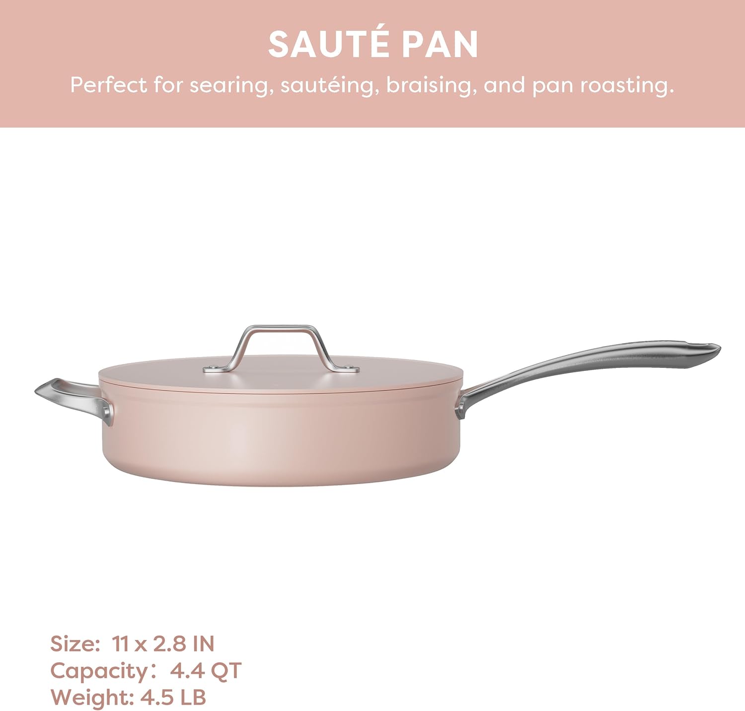 CIARRA Beyond Cookware Nonstick Saute Pan, Non Toxic Deep Saute Pan 28cm PTFE&PFOA Free, Oven Safe, Compatible with All Stovetops, Pink-1