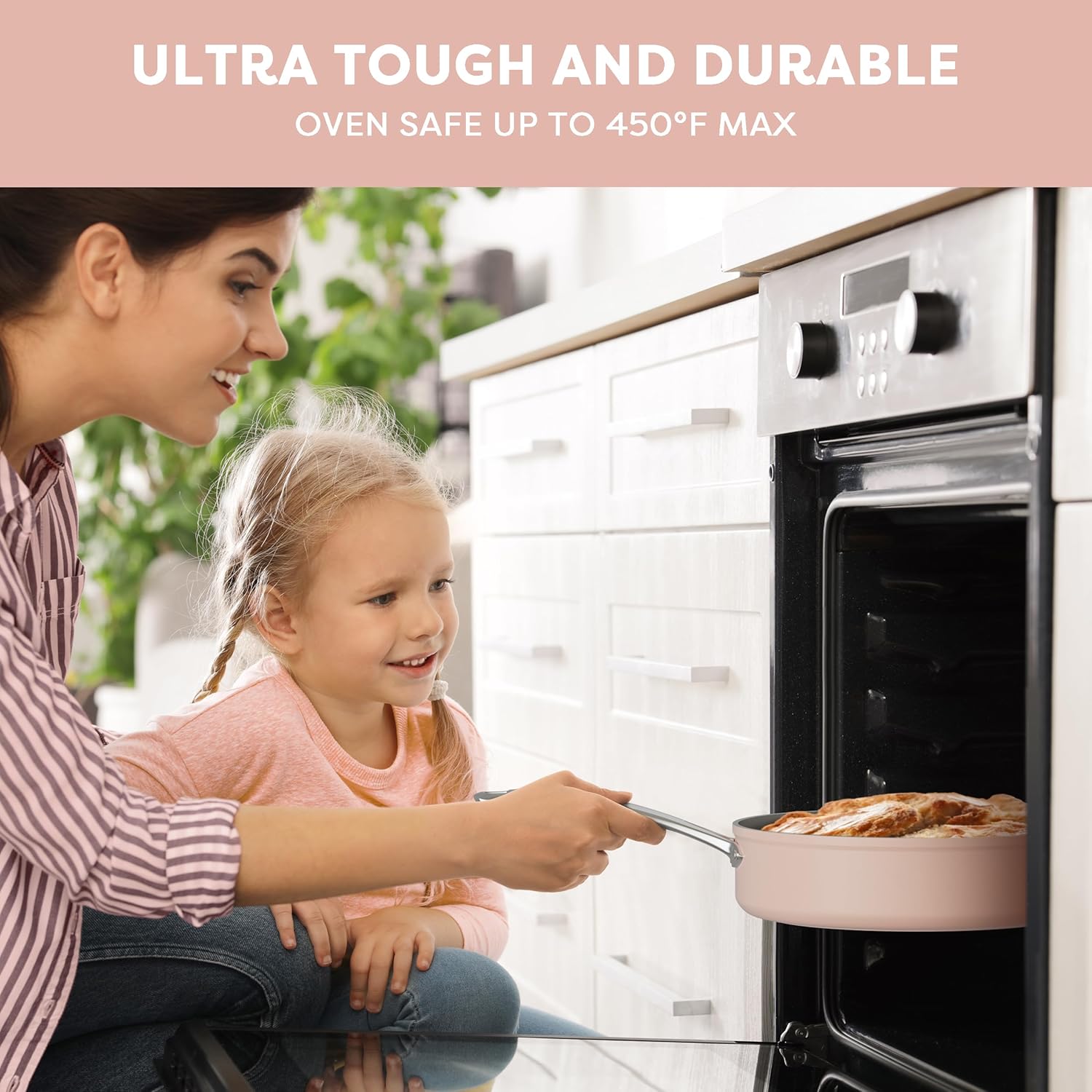 CIARRA Beyond Cookware Nonstick Saute Pan, Non Toxic Deep Saute Pan 28cm PTFE&PFOA Free, Oven Safe, Compatible with All Stovetops, Pink-3