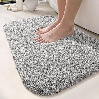 DEXI Microfiber Bath Mat 40 x 60 cm, Extra Soft and Absorbent Bathroom Mat, Non Slip, Fluffy Shaggy, Machine Washable, Thick Bathroom Rugs for Bathroom Floor, Tub, Shower Room, Light grey