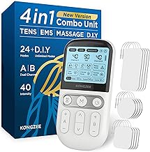 4 in 1 - D.I.Y & Tens Unit & EMS & Massage Muscle Stimulator, Dual Channel Therapy Machine for Pain Relief, FDA Cleared Rechargeable Electronic Pulse Massager,with 12pcs Electrode Pads (White)