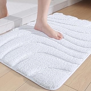 DEXI Bathroom Mat 50 x 80 cm, Non Slip Bath Mat, Absorbent Washable Bathroom Rug, Soft Microfiber Bath Mats for Bathroom Floor, Shower Room, Sink, Tub, White