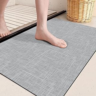 DEXI Bath Mat, Super Absorbent Quick Dry Bathroom Mat, Non Slip Washable Thin Bathroom Rugs Fit Under Bathroom Door, Bathtub, Shower Room, 40 x 60 cm, Light Grey