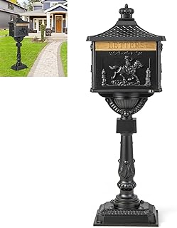 GiantexUK Cast Aluminium Letter Box, Heavy Duty Freestanding Lockable Mailboxes with Baffle Door, Keys & Expansion Bolts, Rustproof Outside Retro Security Post Box for Curbside Front Door (Black)