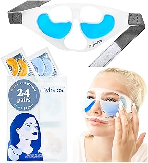 MyHalos Under Eye Patches & Cooling Eye Mask Set- 24 Eye Masks for Puffy Eyes and Eye Bags Remover Kit- 24k Gold & Blue Under Eye Gel Patches Cold Eye Mask for Puffiness - Eye Masks Skincare -Patented