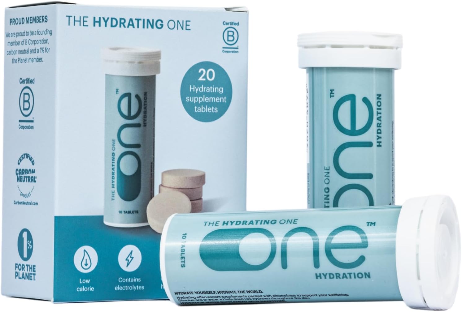 ONE Hydration Effervescent Electrolyte Tablets, 20x Dissolvable Tablets - Potassium, Sodium - Low Calorie, 12 kcals per Tablet - 20 Hydrating Energy Tablets - Caffeine Free - 2X Packs of 10-6