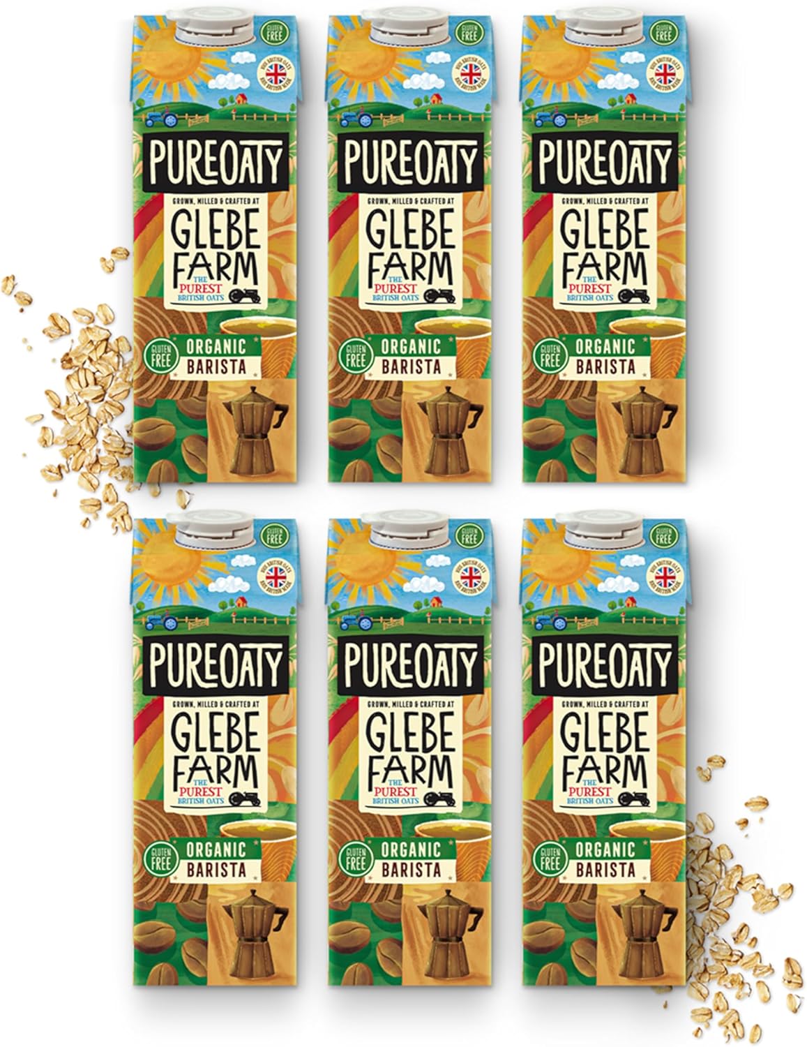 Glebe Farm PureOaty Organic Barista Oat Milk | Vegan Oat Milk | Gluten-Free Oat Milk, Vegan Coffee Creamer & High Protein Plant Milk with Calcium & Vitamin B12, Non-Dairy, Dairy Free Milk (1L 6-Pack)-0