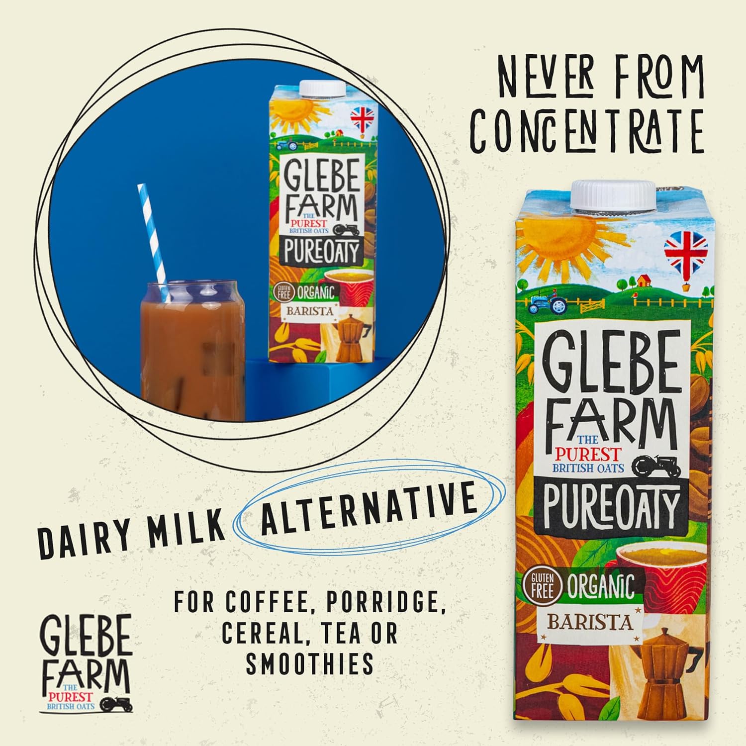 Glebe Farm PureOaty Organic Barista Oat Milk | Vegan Oat Milk | Gluten-Free Oat Milk, Vegan Coffee Creamer & High Protein Plant Milk with Calcium & Vitamin B12, Non-Dairy, Dairy Free Milk (1L 6-Pack)-2