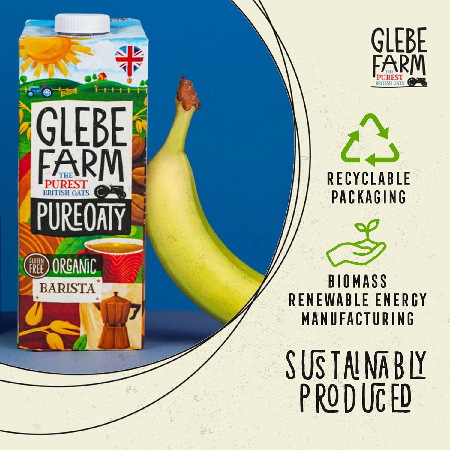 Glebe Farm PureOaty Organic Barista Oat Milk | Vegan Oat Milk | Gluten-Free Oat Milk, Vegan Coffee Creamer & High Protein Plant Milk with Calcium & Vitamin B12, Non-Dairy, Dairy Free Milk (1L 6-Pack)-3