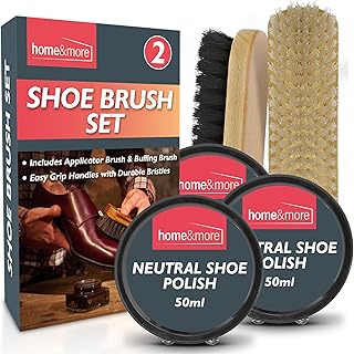 2pk Shoe Brush Set & 3 Neutral Shoe Polish | Neutral Shoe Polish Kit | 2 Shoe Polish Brushes + 3 Wax Neutral Leather Shoe Polish | Neutral Boot Polish | Shoe Polish Neutral Polish Shoes | Cleaning Kit