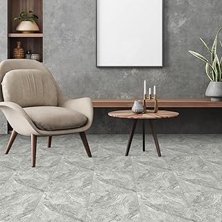 Elffloor Floor Tiles Self Adhesive Vinyl Flooring, Peel and Stick Floor Tiles, Bathroom Waterproof Vinyl Floor Tiles Stick on Kitchen Living Room Marble Effect Grey 30x30cm 10pcs 1mm