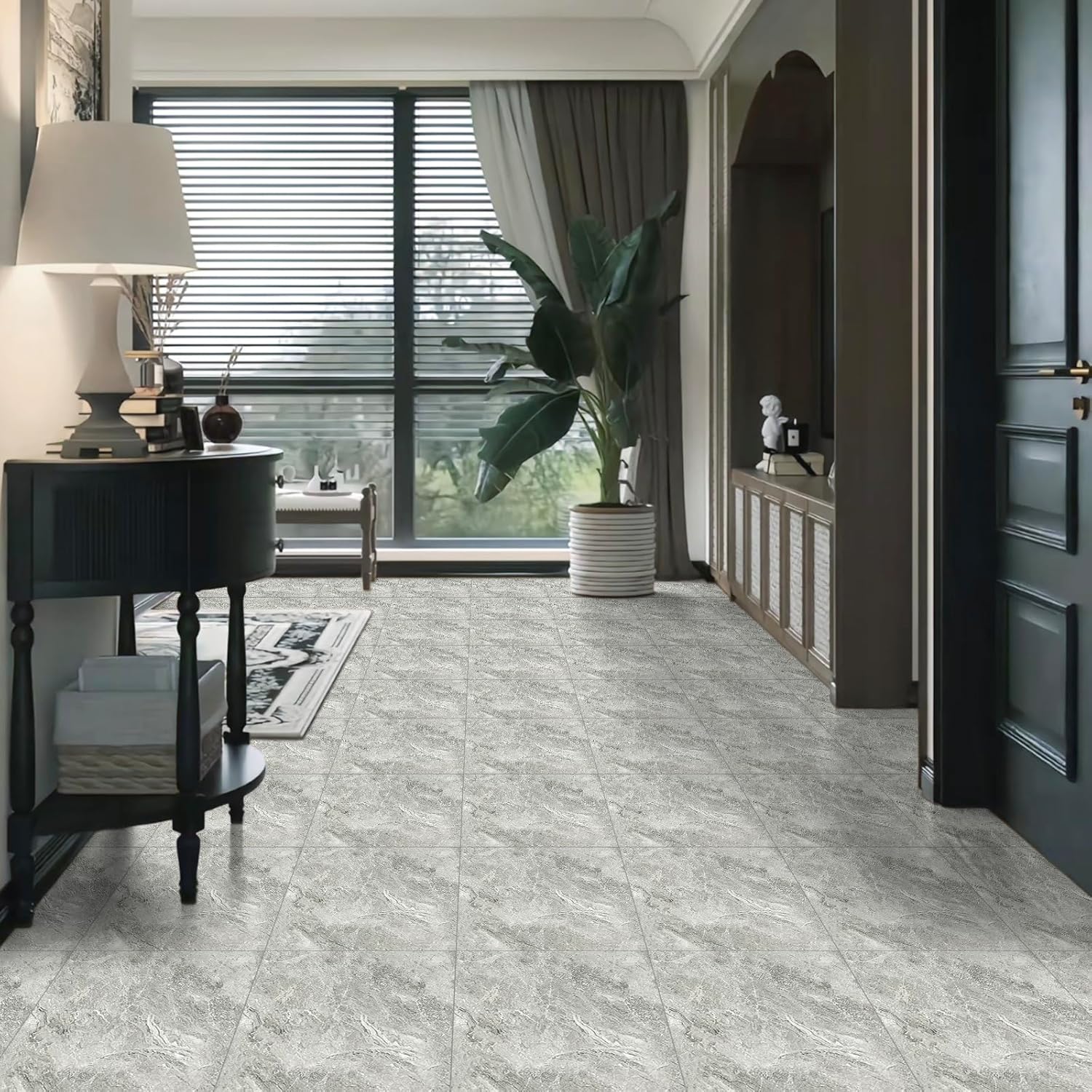 Elffloor Floor Tiles Self Adhesive Vinyl Flooring, Peel and Stick Floor Tiles, Bathroom Waterproof Vinyl Floor Tiles Stick on Kitchen Living Room Marble Effect Grey 30x30cm 10pcs 1mm-8