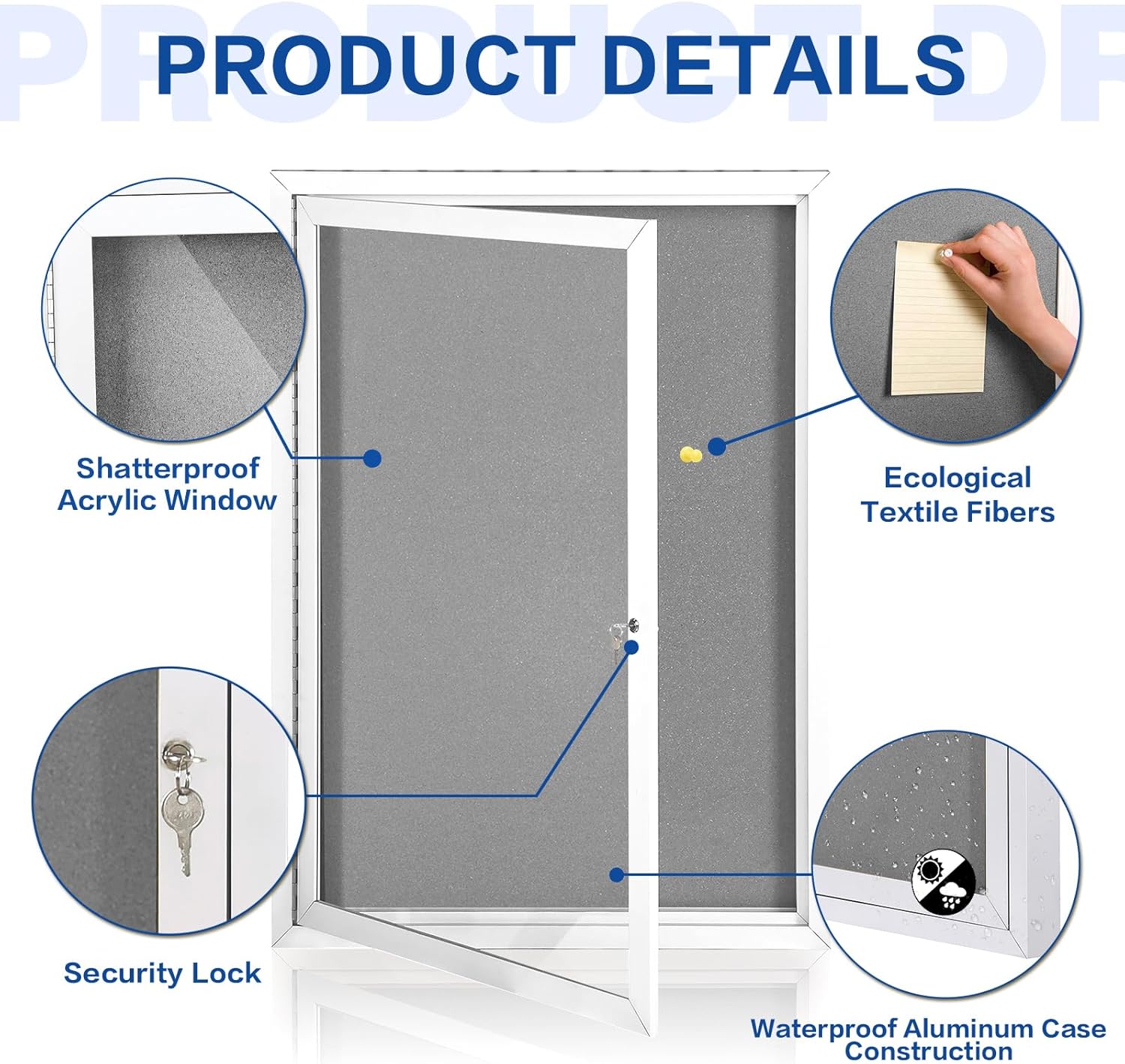 Swansea Lockable Notice Board Fabric Bulletin Board Display Board for Home Office, Gray,71x51cm(4xA4)-2