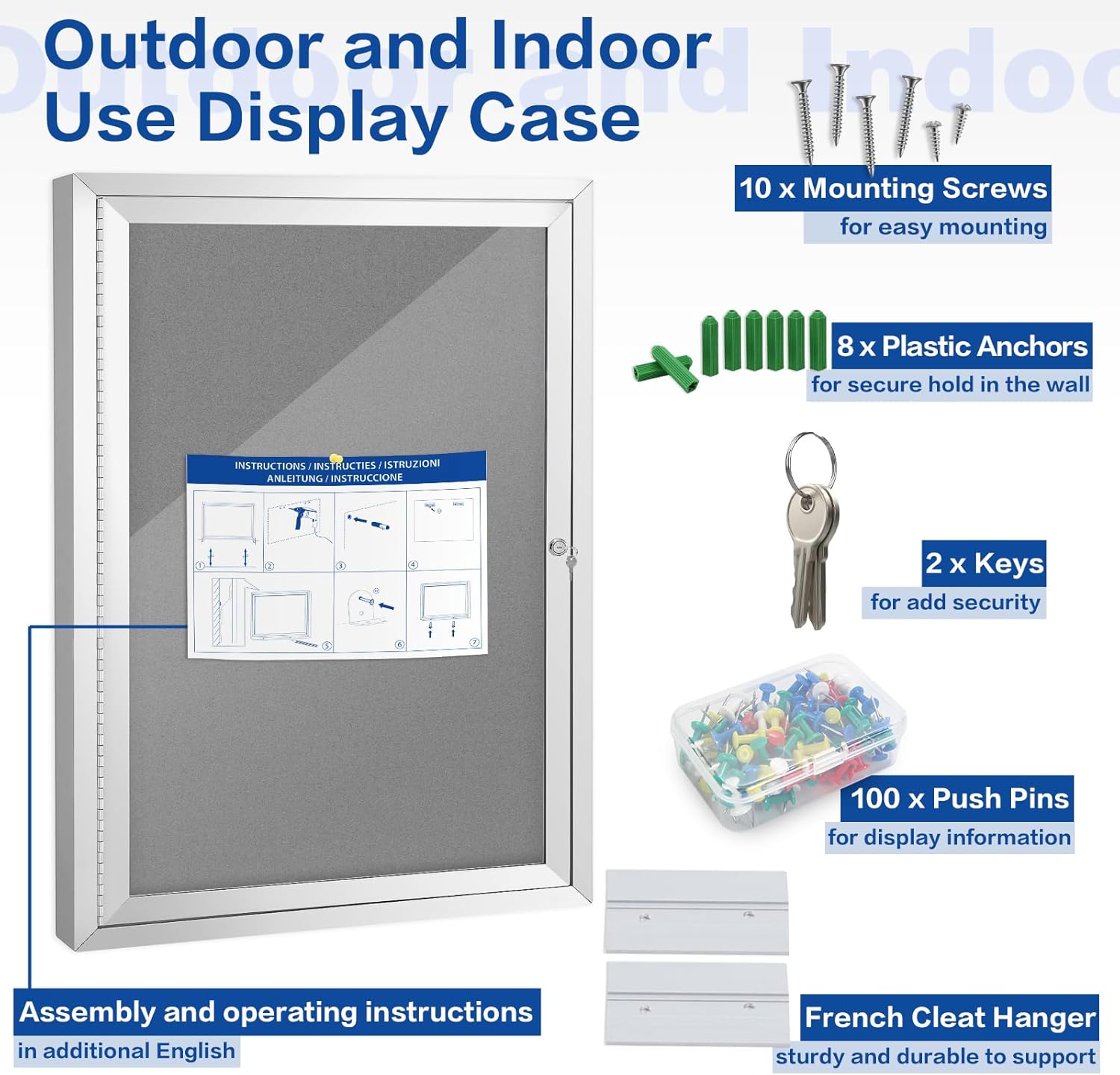 Swansea Lockable Notice Board Fabric Bulletin Board Display Board for Home Office, Gray,71x51cm(4xA4)-4