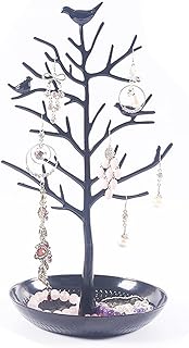 TRIXES Polished Black Metal Jewellery Stand – Vintage Birds – Hang your Jewellery – Hanging Organiser Rack Tower - Display Stand