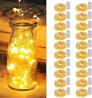 LUFEIS LED Fairy Lights, 20 Pack 20 LED Copper Wire String Lights, 6.6ft/2m Warm White Fairy Lights, Waterproof Firefly Lights Battery Operated for Bedroom, Parties, Wedding, Christmas Decoration