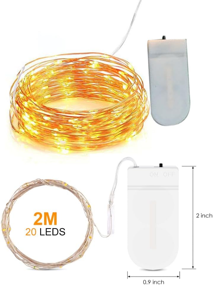 LUFEIS LED Fairy Lights, 20 Pack 20 LED Copper Wire String Lights, 6.6ft/2m Warm White Fairy Lights, Waterproof Firefly Lights Battery Operated for Bedroom, Parties, Wedding, Christmas Decoration-5