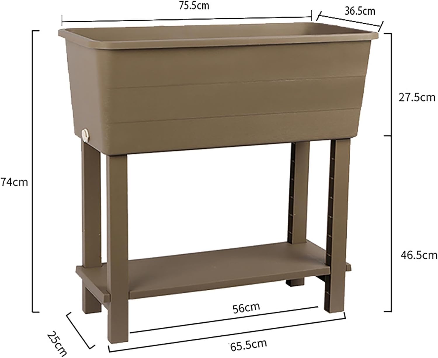 simpa XL Double-Tiered Raised Bed Taupe Plastic Trough Planter Long Pot - 76.5cm (L) x 74cm (H) x 36.5cm (D)-1