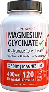 CLN Labs Magnesium Glycinate (Bisglycinate) - 3500mg (400mg Elemental) | 120 High Strength Capsules | Highly Bioavailable Chelated Magnesium Supplement | 1-2 Months Supply | Made in UK - GMP Certified