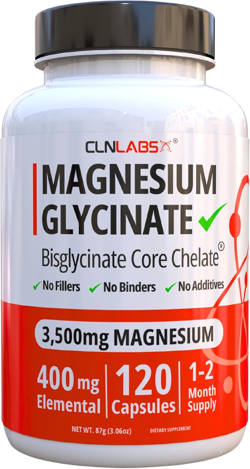 CLN Labs Magnesium Glycinate (Bisglycinate) - 3500mg (400mg Elemental) | 120 High Strength Capsules | Highly Bioavailable Chelated Magnesium Supplement | 1-2 Months Supply | Made in UK - GMP Certified-0