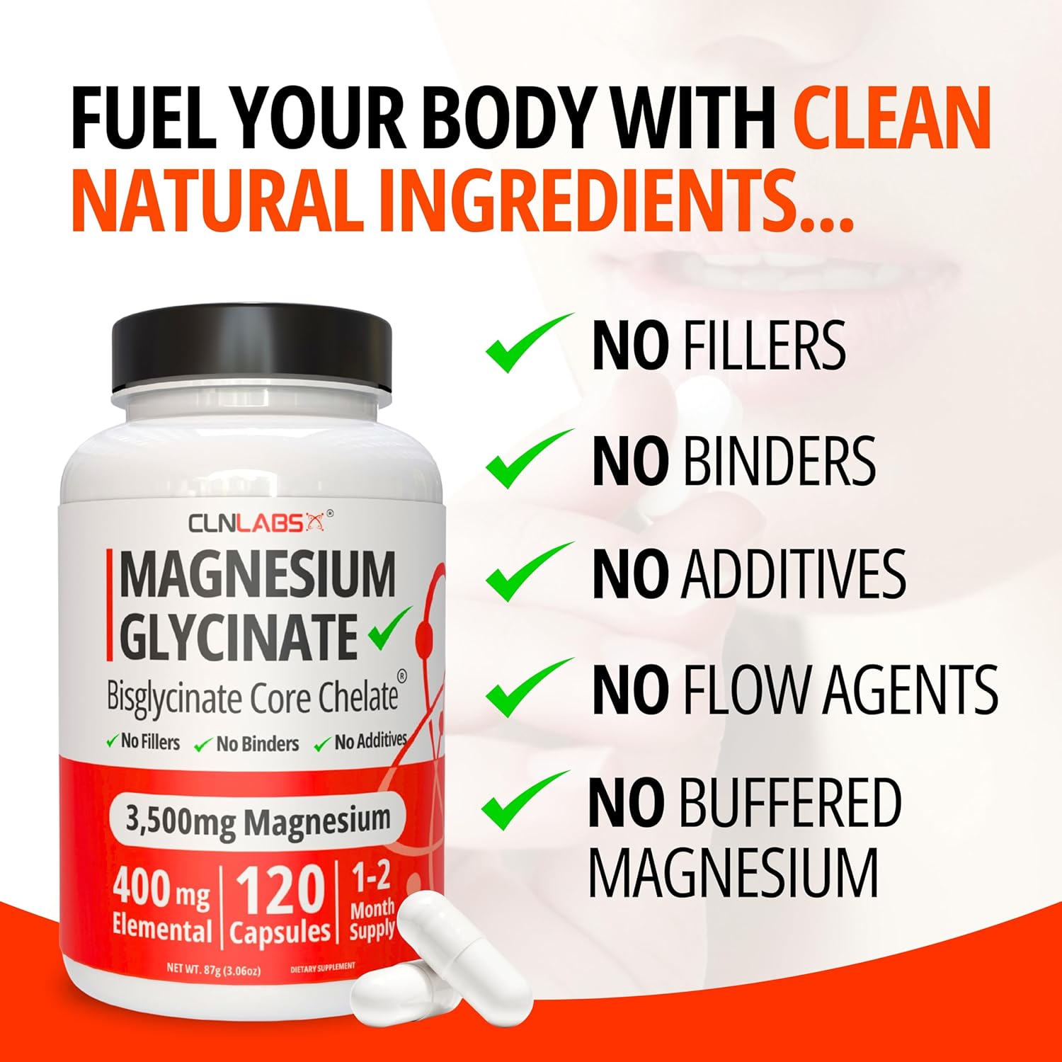 CLN Labs Magnesium Glycinate (Bisglycinate) - 3500mg (400mg Elemental) | 120 High Strength Capsules | Highly Bioavailable Chelated Magnesium Supplement | 1-2 Months Supply | Made in UK - GMP Certified-1