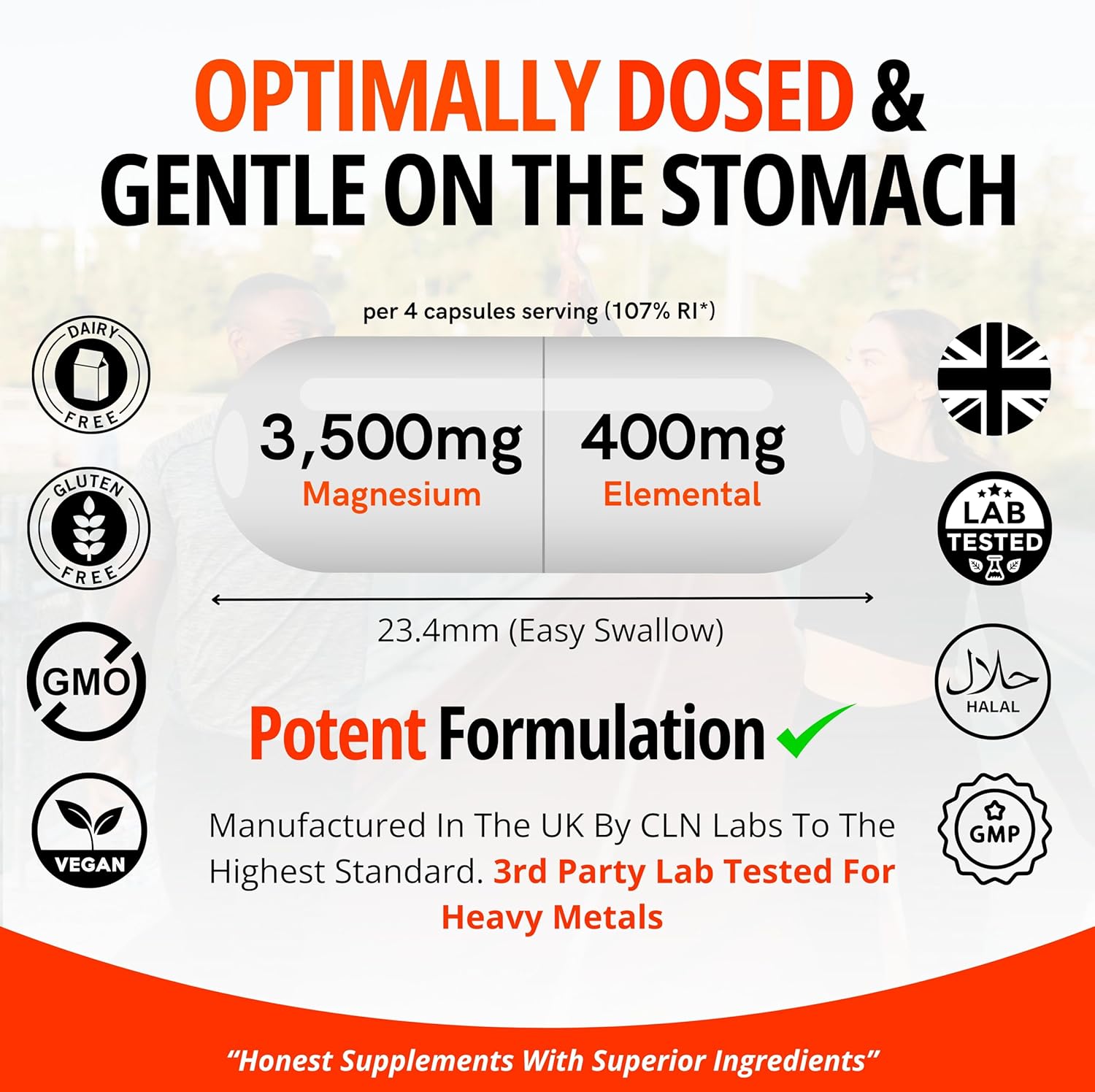 CLN Labs Magnesium Glycinate (Bisglycinate) - 3500mg (400mg Elemental) | 120 High Strength Capsules | Highly Bioavailable Chelated Magnesium Supplement | 1-2 Months Supply | Made in UK - GMP Certified-3