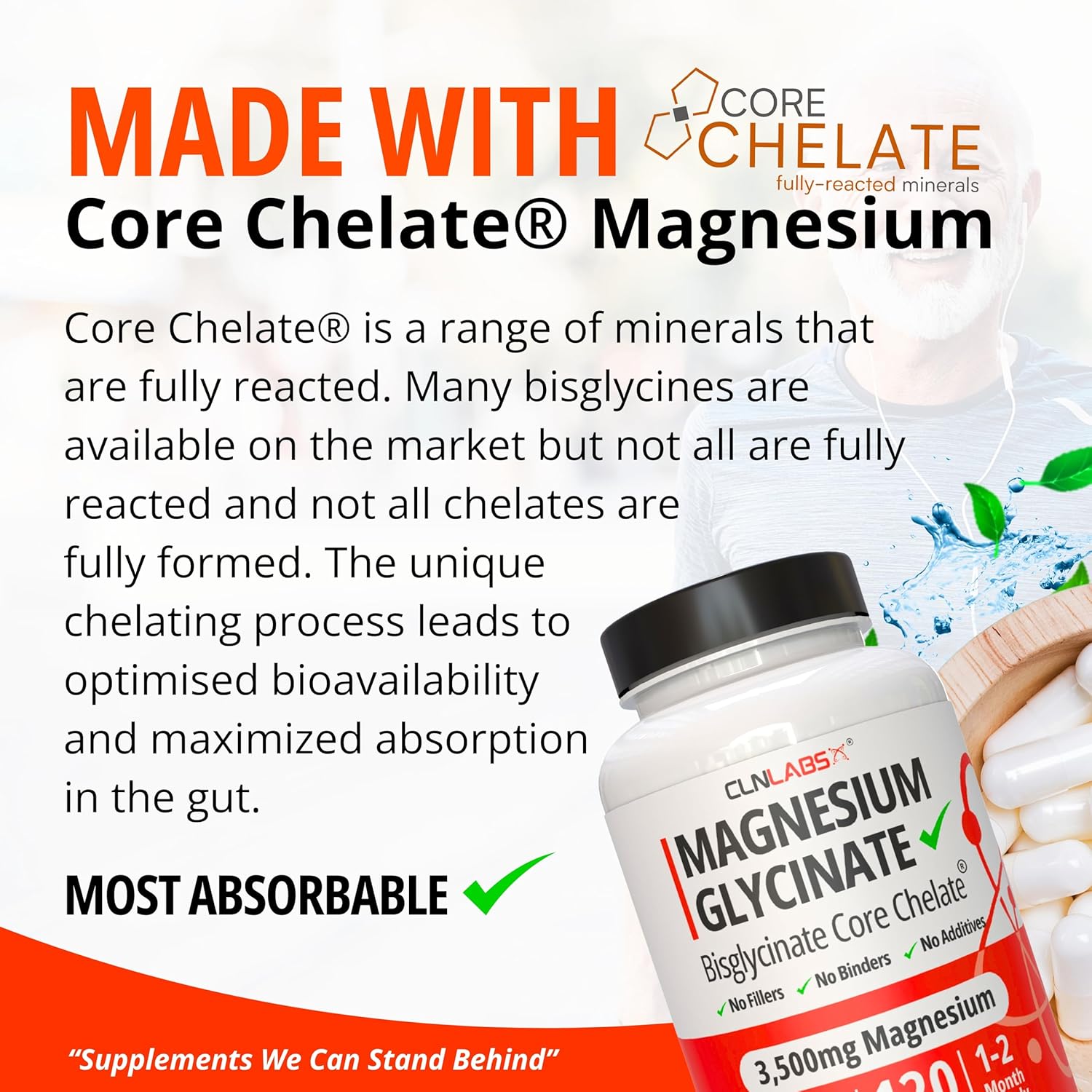 CLN Labs Magnesium Glycinate (Bisglycinate) - 3500mg (400mg Elemental) | 120 High Strength Capsules | Highly Bioavailable Chelated Magnesium Supplement | 1-2 Months Supply | Made in UK - GMP Certified-5