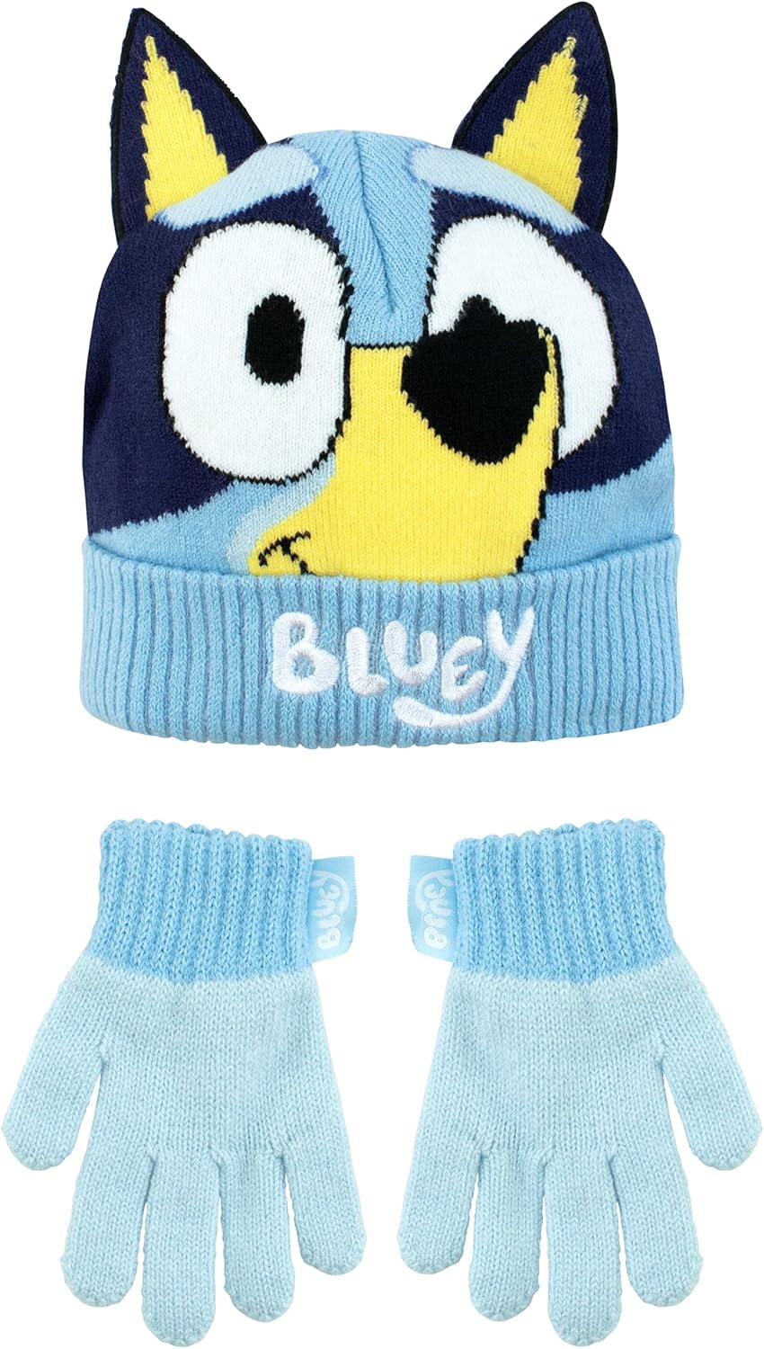 Bluey Kids Hat And Gloves Set | Girls And Boys Winter Hat And Gloves | Kids Beanie Hat | Official Merchandise-0