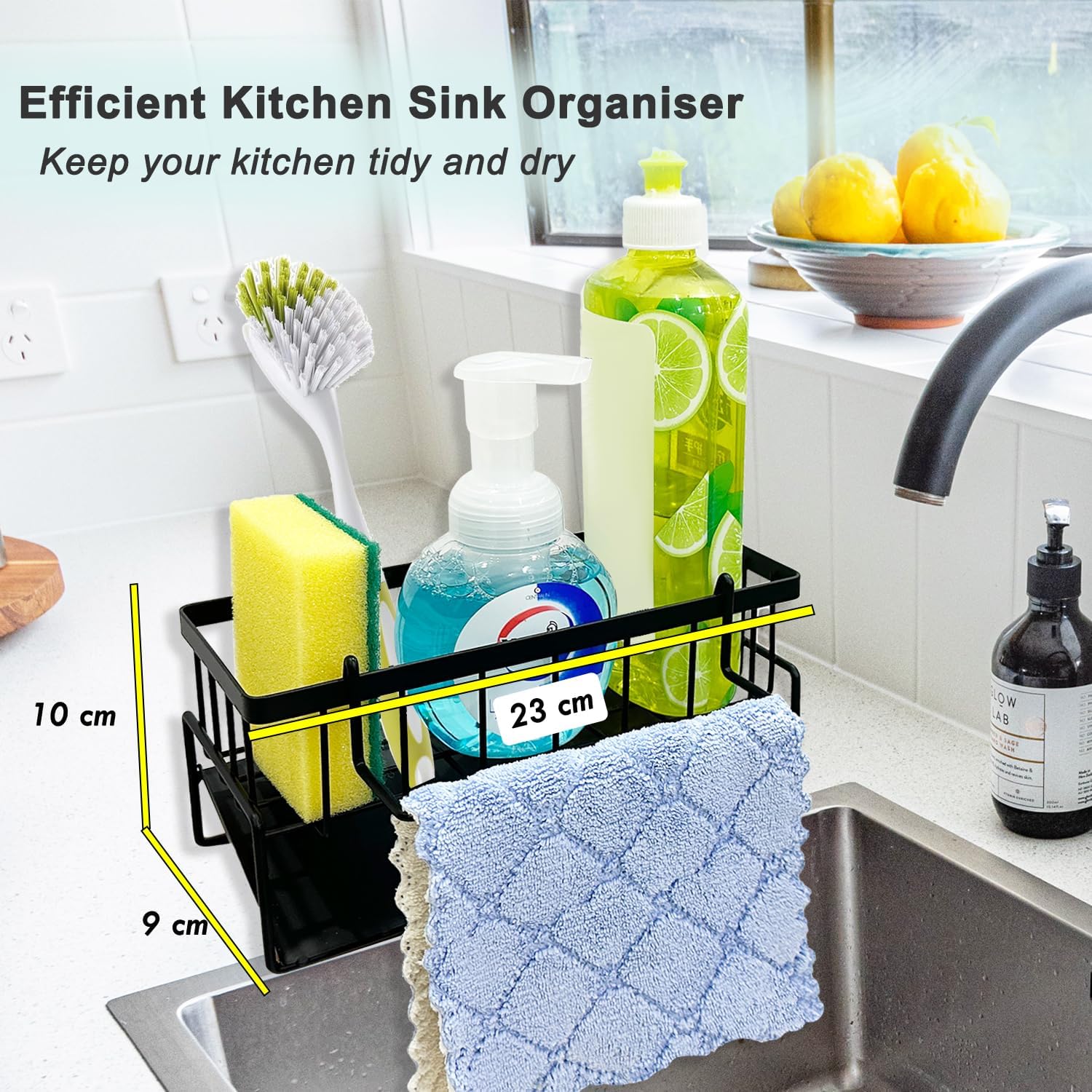 VAKOWOO Sink Caddy, Kitchen Sink Orgainser, Stainless Steel Sink Tidy Sponge Holder With 45-Degree Sloped Drip Tray, Kitchen Sink Caddy Organiser With Removable Dishcloth Hook for Countertop-5