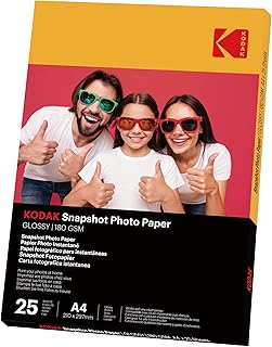 KODAK Instant Photo Papers - Pack of 25 Sheets of Photo Paper - Format 21 x 29.7 cm (A4) - Glossy Finish - 180 GSM - Compatible with Inkjet Printers "