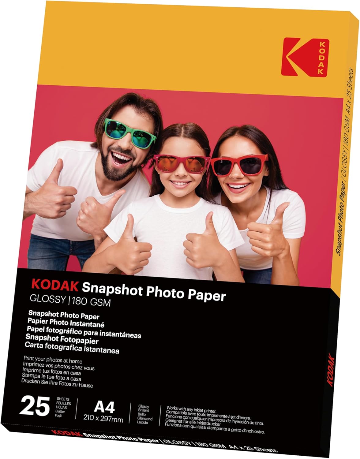 KODAK Instant Photo Papers - Pack of 25 Sheets of Photo Paper - Format 21 x 29.7 cm (A4) - Glossy Finish - 180 GSM - Compatible with Inkjet Printers "-0