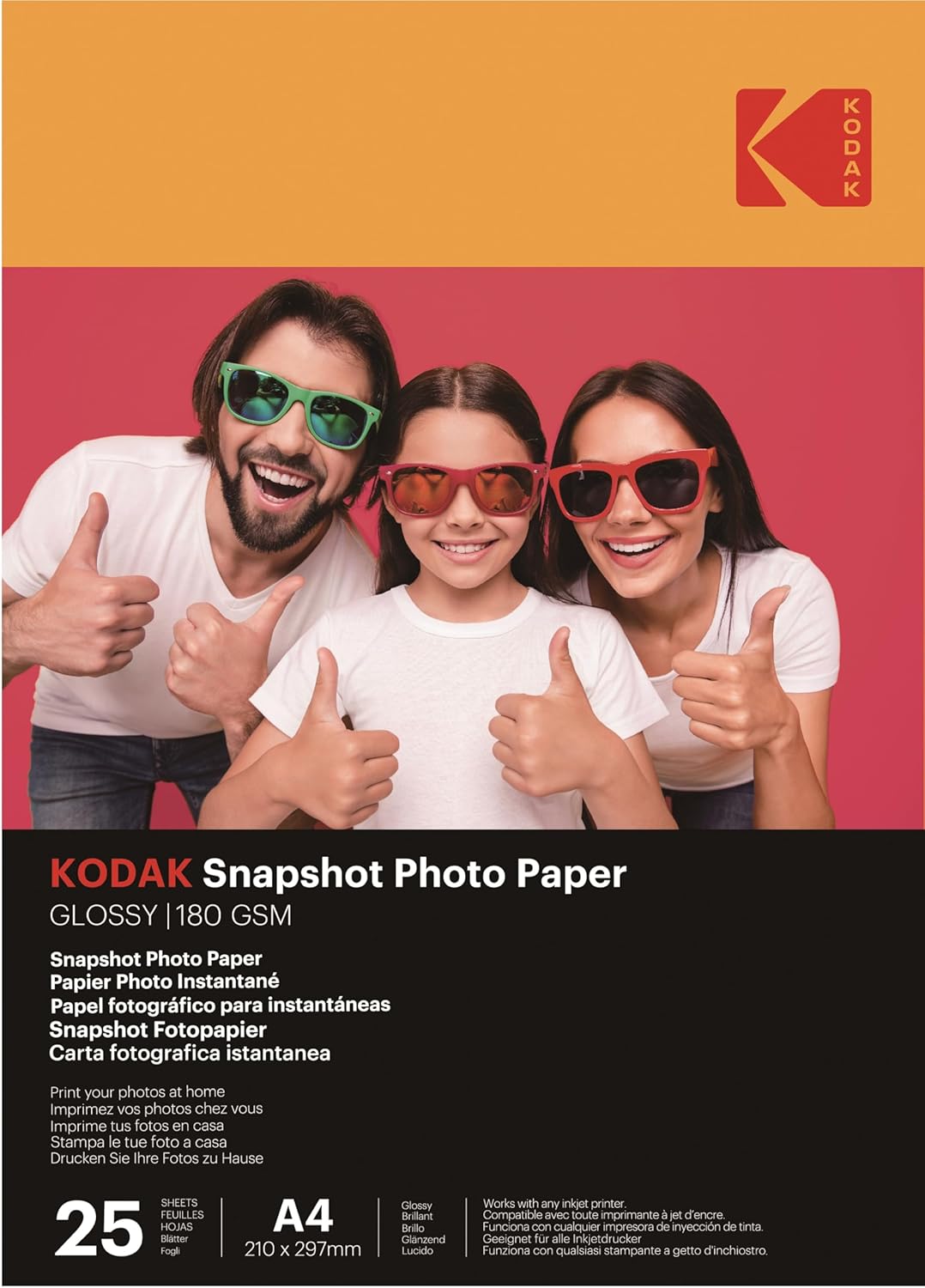 KODAK Instant Photo Papers - Pack of 25 Sheets of Photo Paper - Format 21 x 29.7 cm (A4) - Glossy Finish - 180 GSM - Compatible with Inkjet Printers "-1