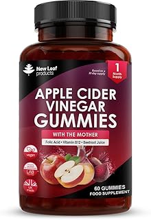 Apple Cider Vinegar Gummies with The Mother 1000mg Enhanced with Vitamin B12 & Folic Acid - 60 High Strength ACV Vegan Capsules with Beetroot Juice - No Artificial Colours or Flavours - UK Made